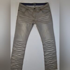 Barabas Jeans Adult 38 x 32 Silver Denim Regular Fit Straight Cut Cat Whiskers